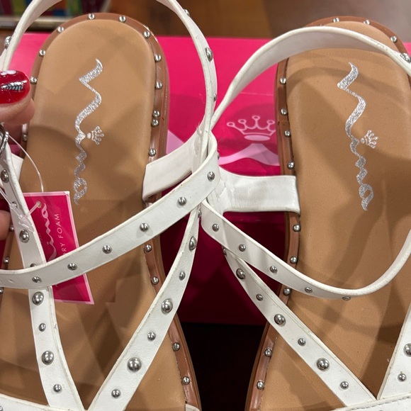 Nina White Sandals with Silver Studs - Picture 2 of 7